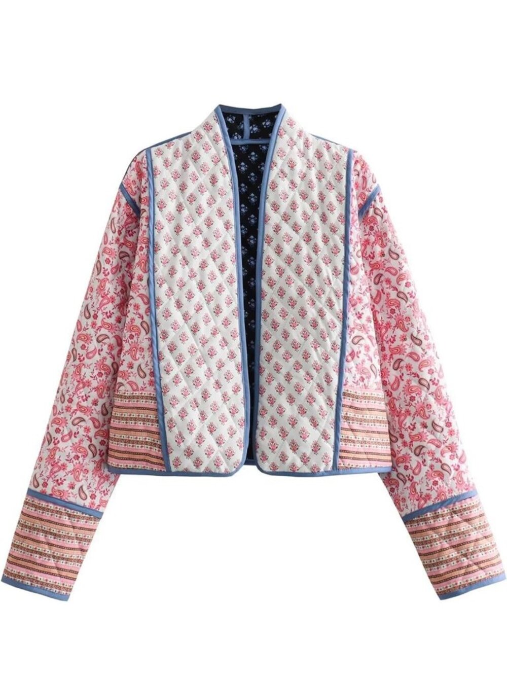 Omoone Reversible Floral Quilted Jacket Pink Blue Size S